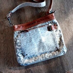 NEW MYRA BAG Cowhide Upcycled Canvas Crossbody Bag